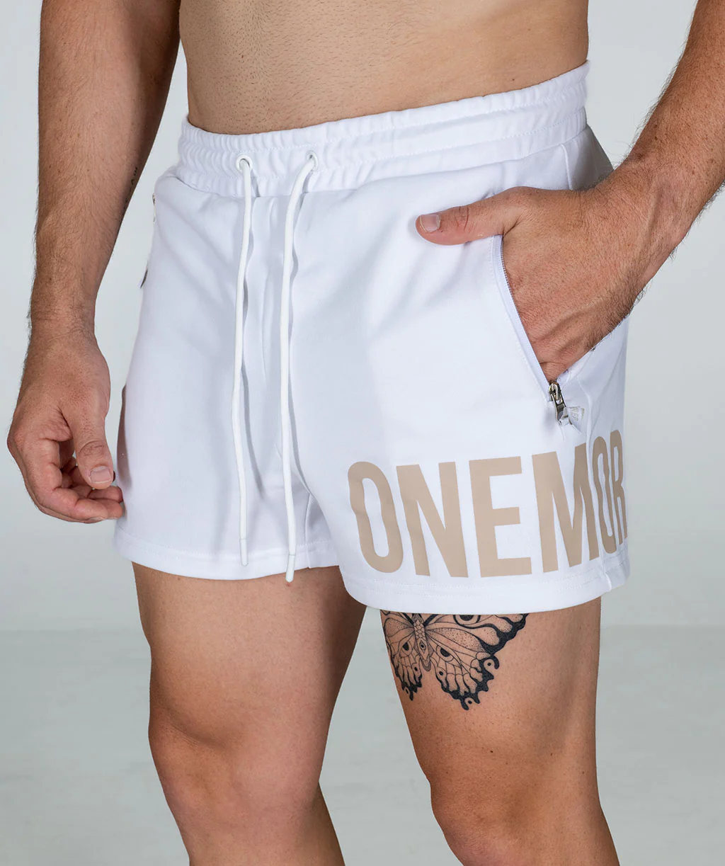 Bold Muscle Shorts (White) by OneMoreRep