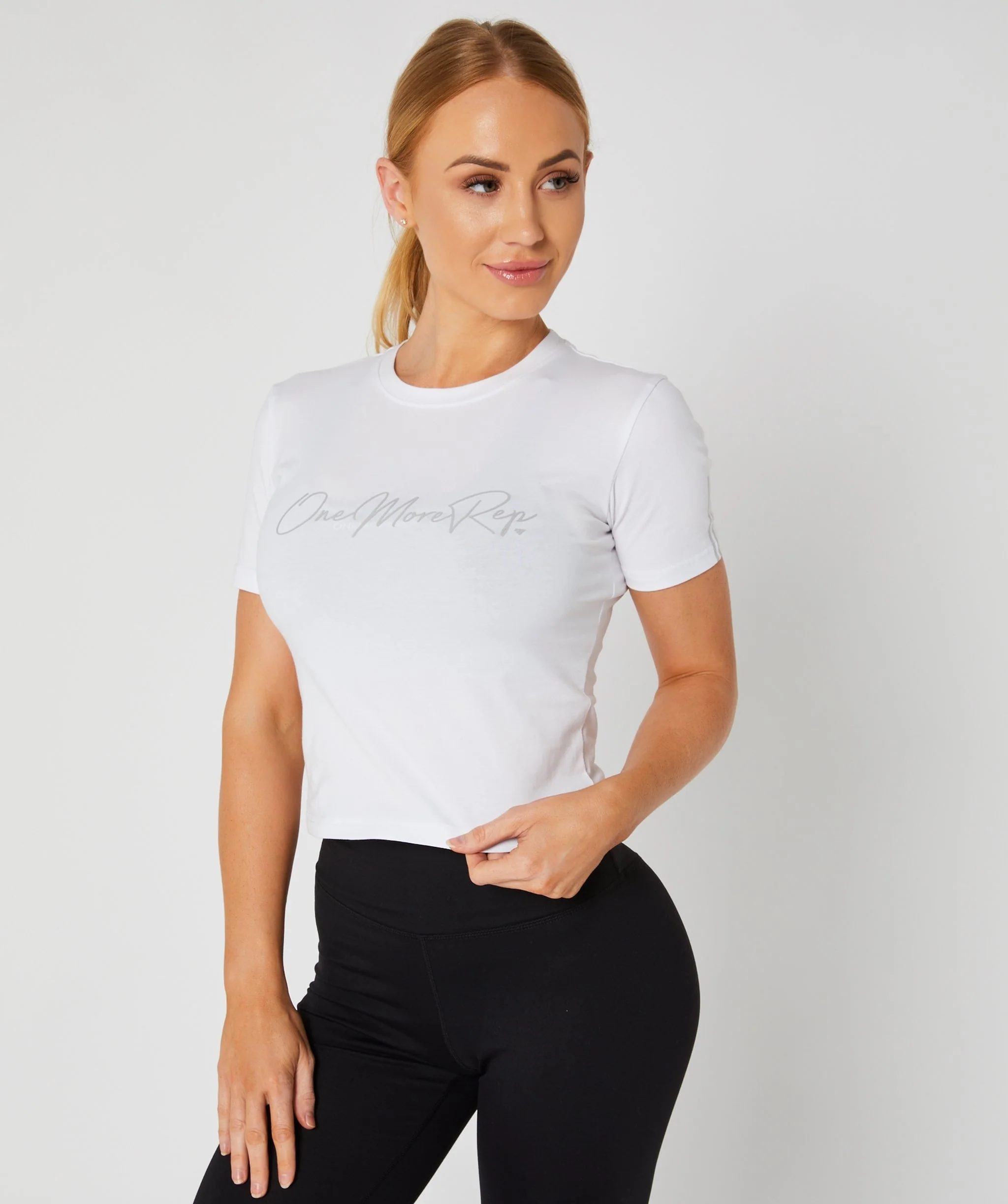 Core Crop Fitted Tee (White) by OneMoreRep