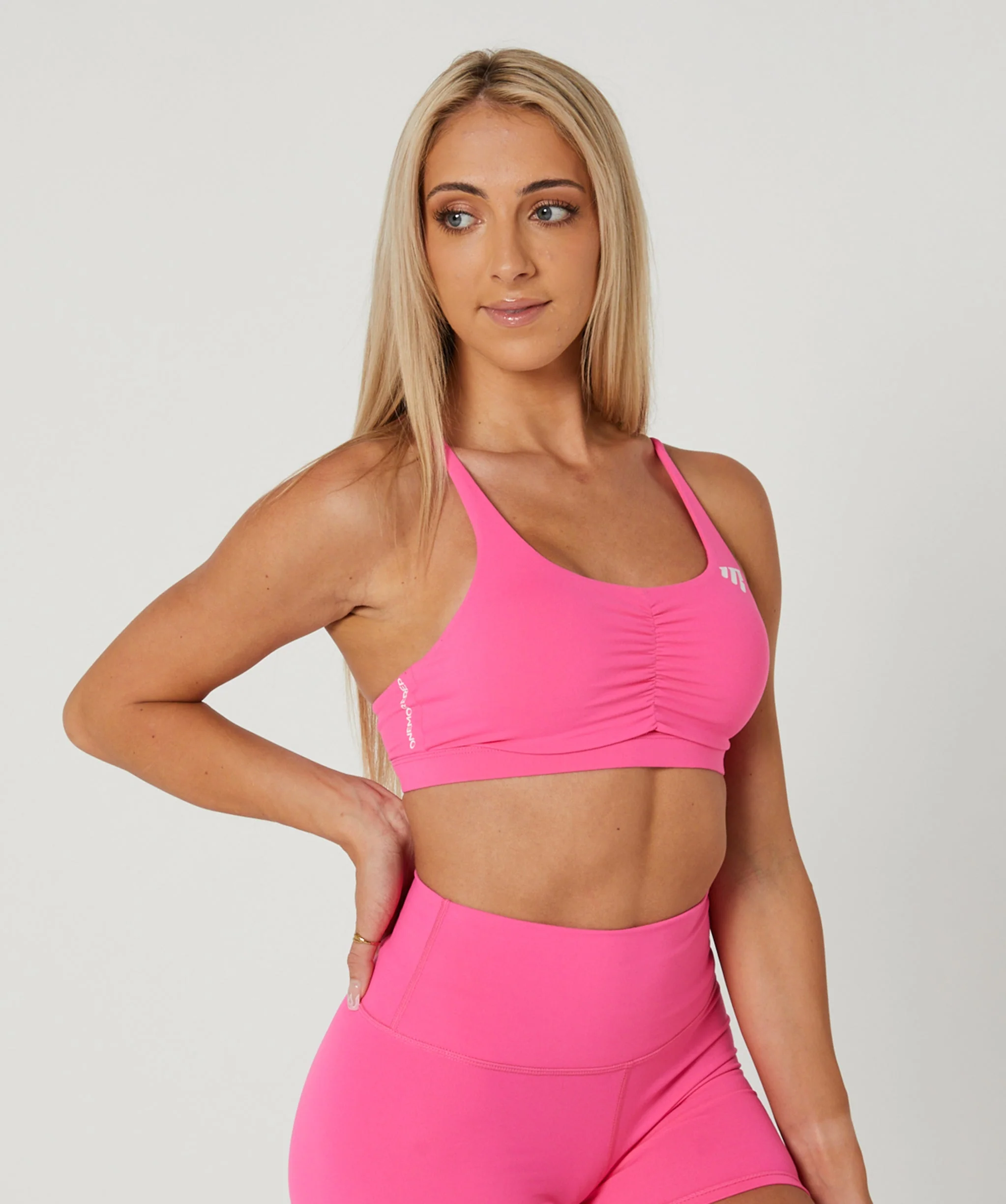 Core Strappy Scrunch Sports Bra (Bubblegum Pink) by OneMoreRep