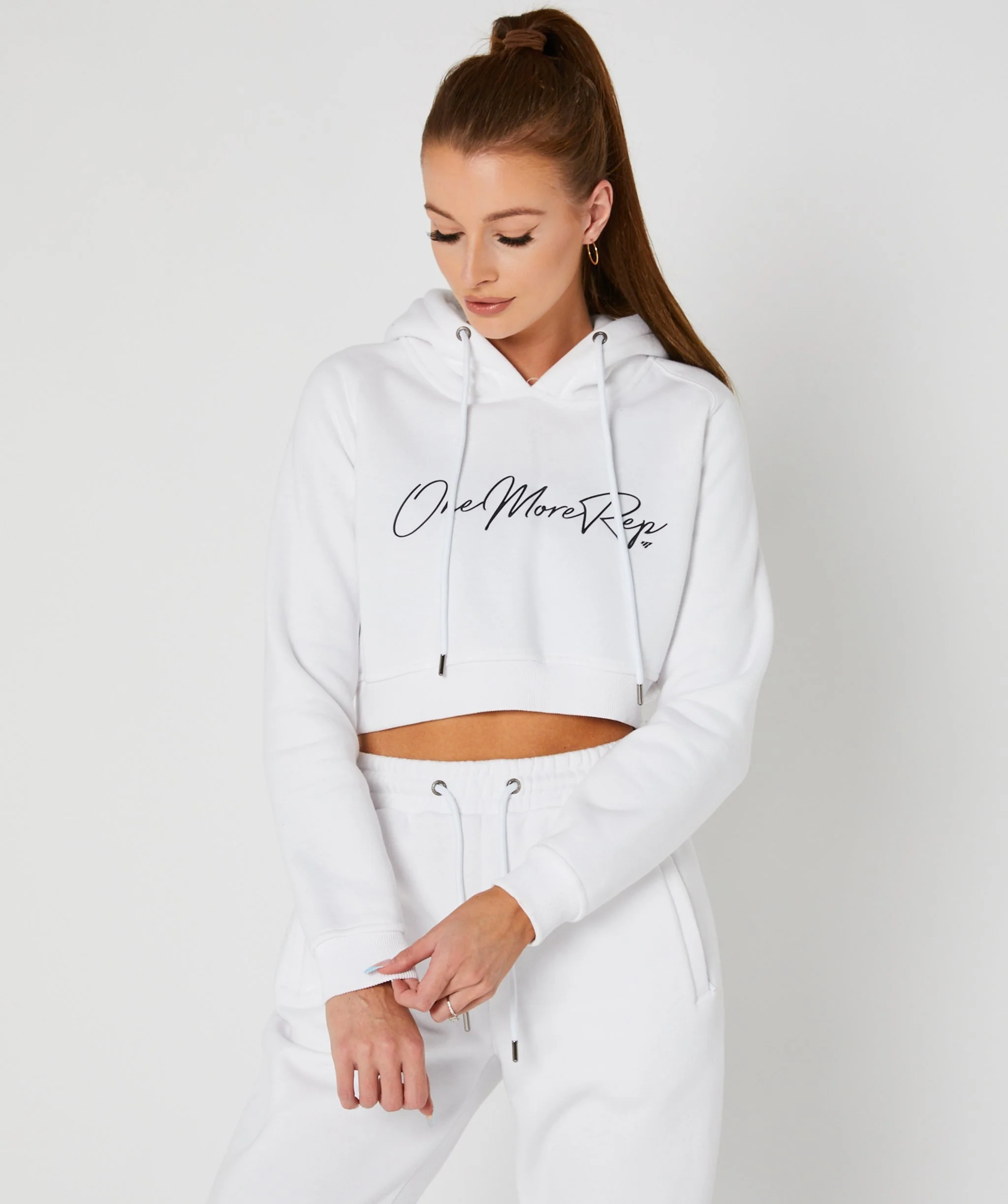 Crop Pullover Hoodie (White) by OneMoreRep - Image 2