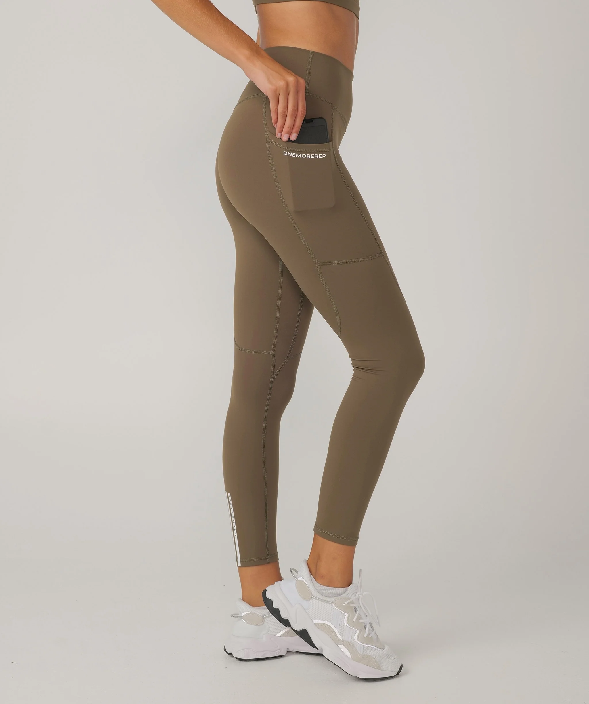 Hype Pocket Full Length Leggings (Khaki) by OneMoreRep