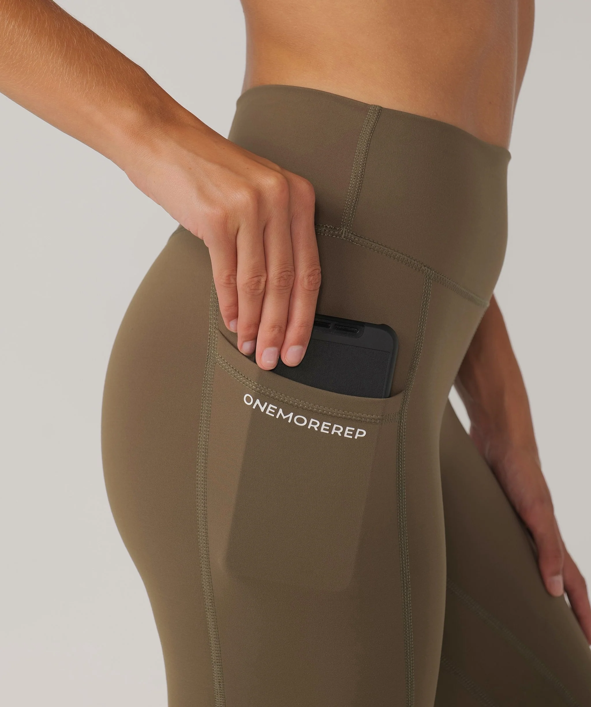 Hype Pocket Full Length Leggings (Khaki) by OneMoreRep - Image 6