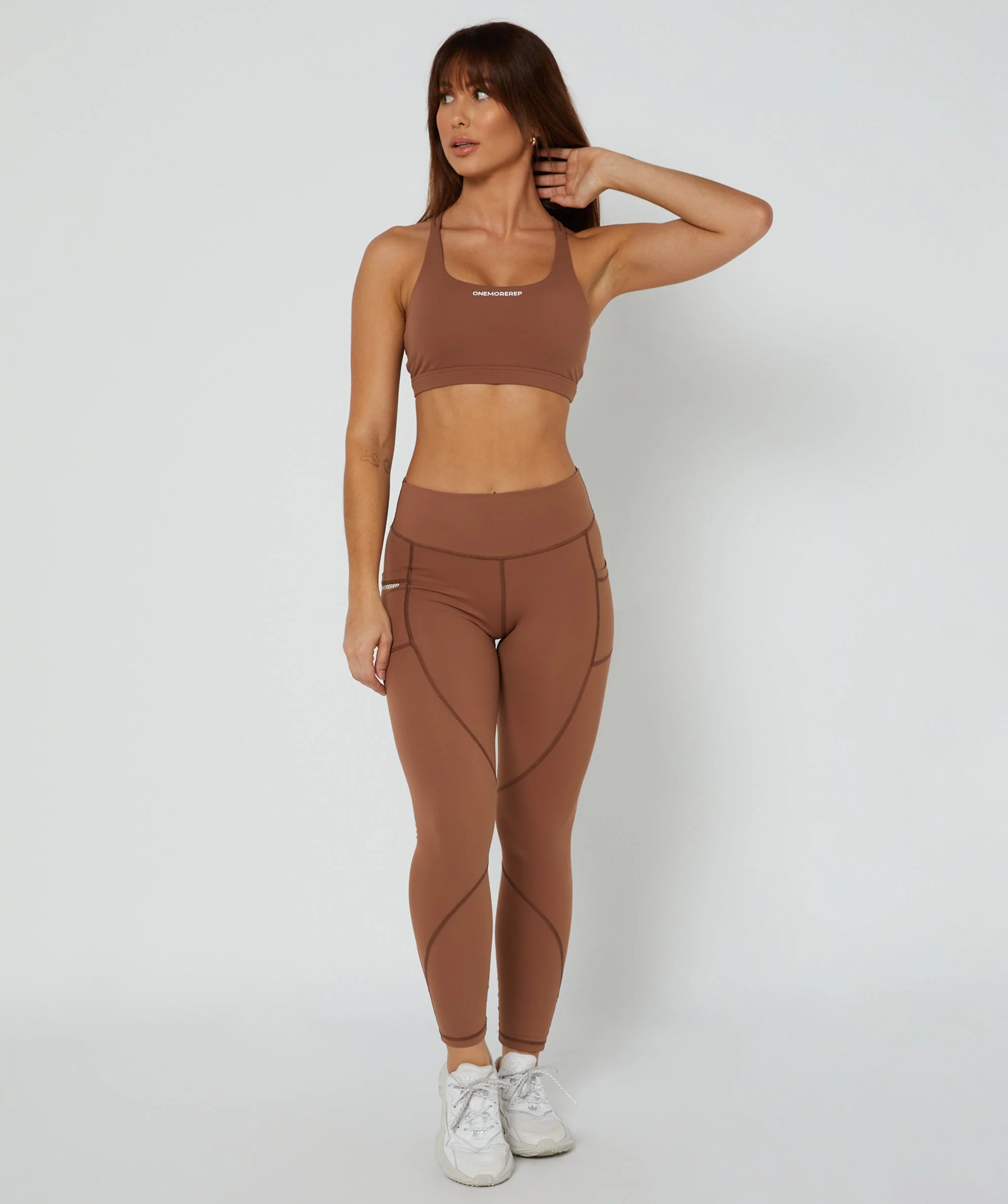 Hype Pocket Full Length Leggings (Mocha) by OneMoreRep - Image 2