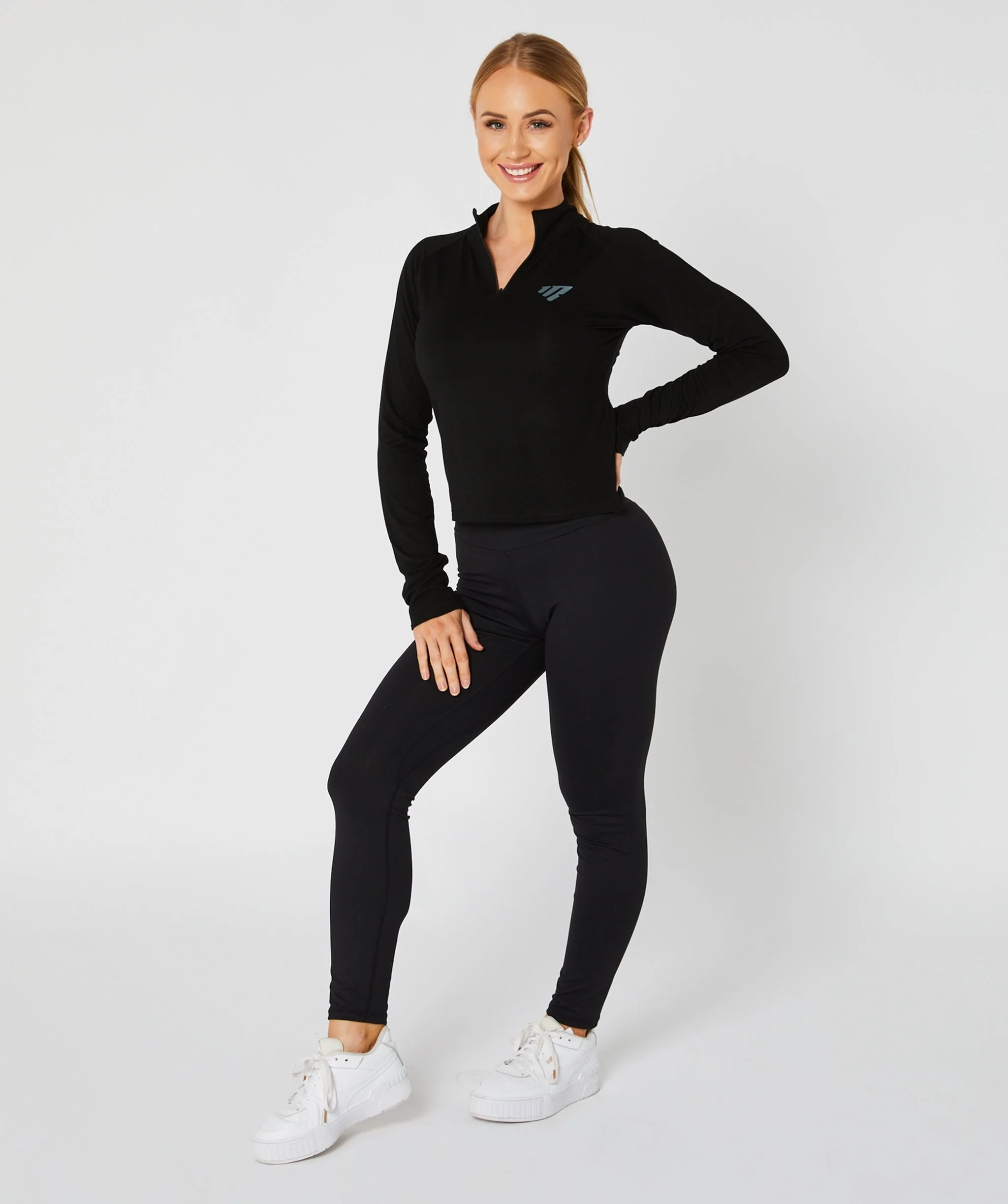 Lightweight Crop 1/4 Zip Jacket (Black) by OneMoreRep