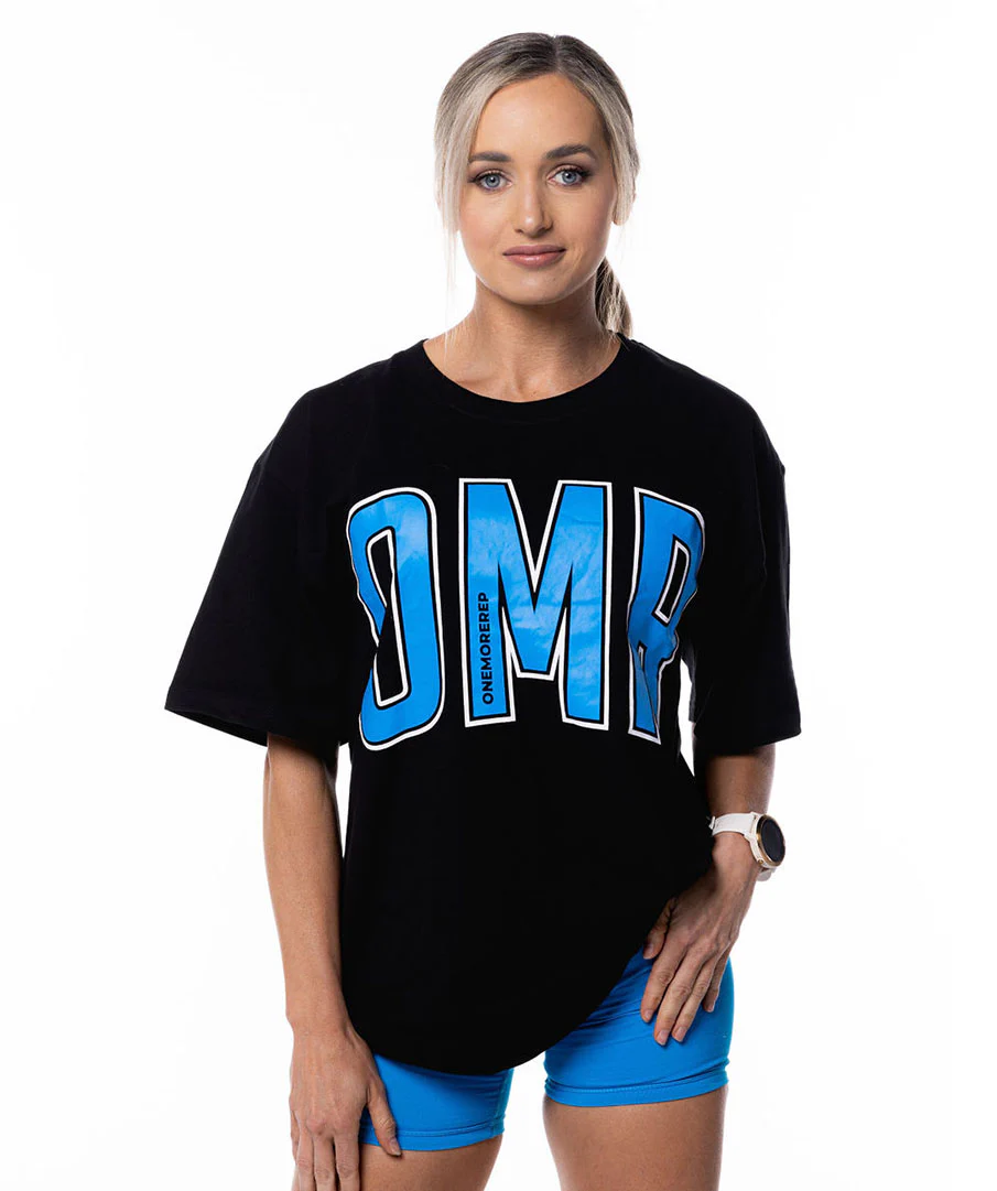 Oversized Pump Unisex Tee Black/Blue Raz by OneMoreRep