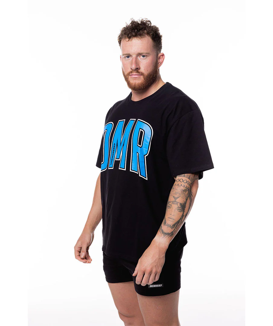Oversized Pump Unisex Tee Black/Blue Raz by OneMoreRep - Image 2