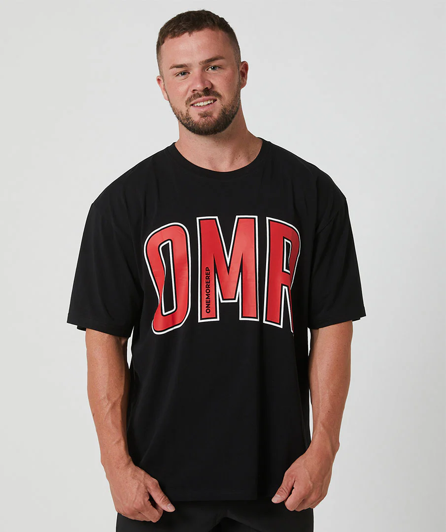 Oversized Pump Unisex Tee Black/Crimson by OneMoreRep