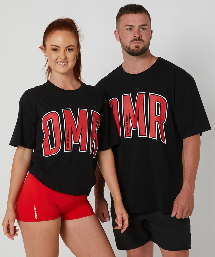 Oversized Pump Unisex Tee Black/Crimson by OneMoreRep - Image 2