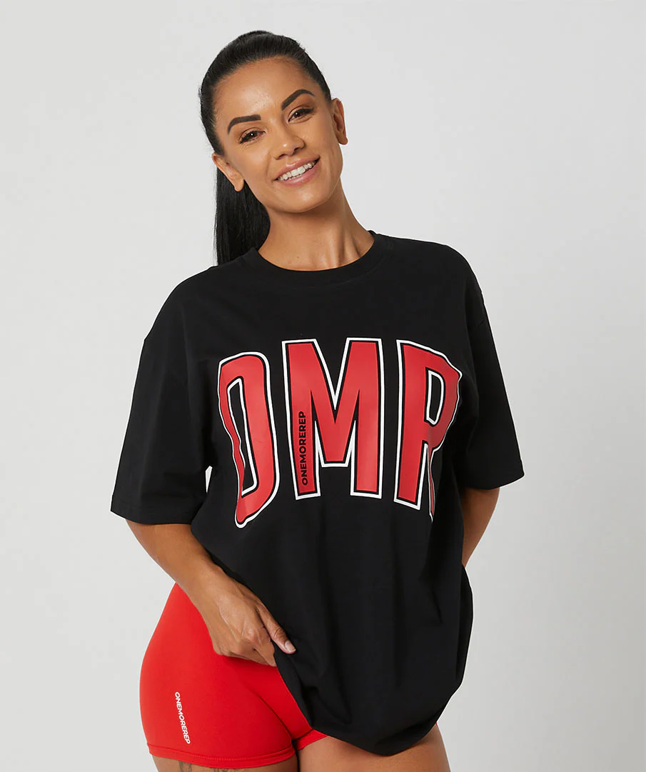 Oversized Pump Unisex Tee Black/Crimson by OneMoreRep - Image 8