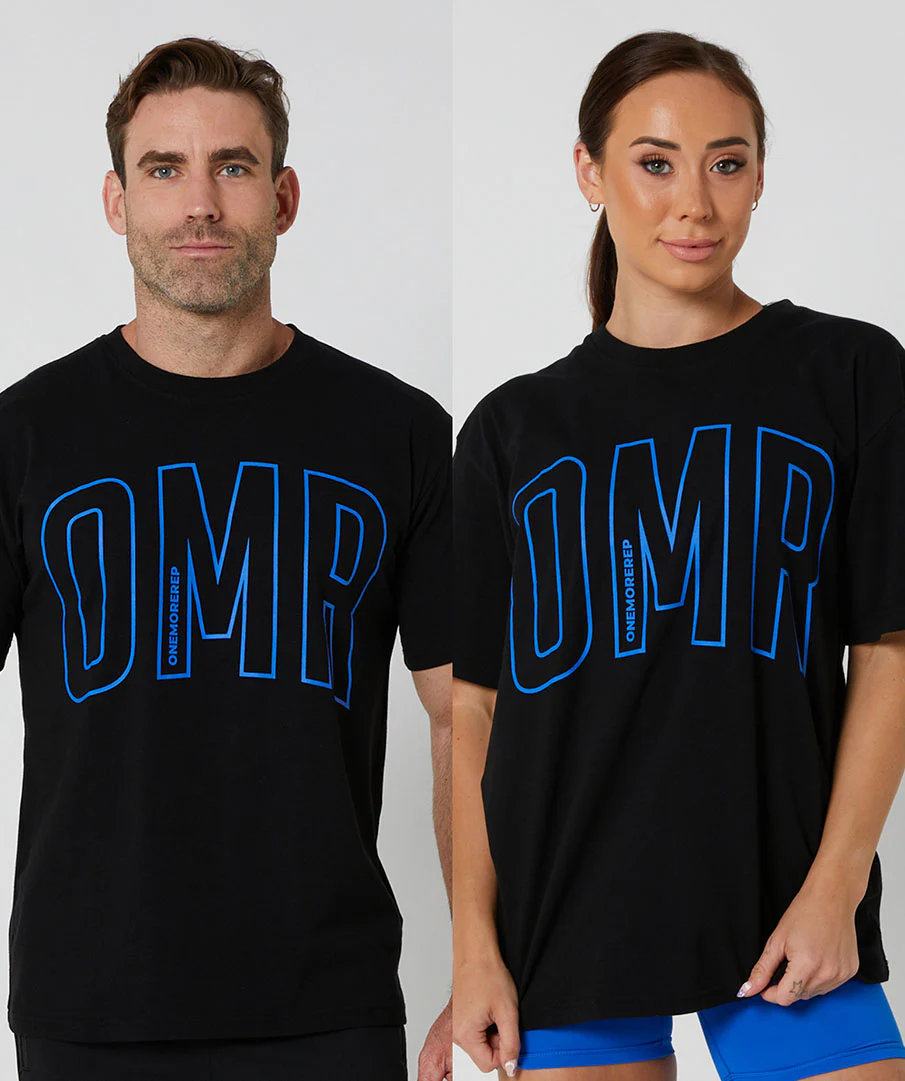 Oversized Pump Unisex Tee Black/Electric Blue by OneMoreRep - Image 10