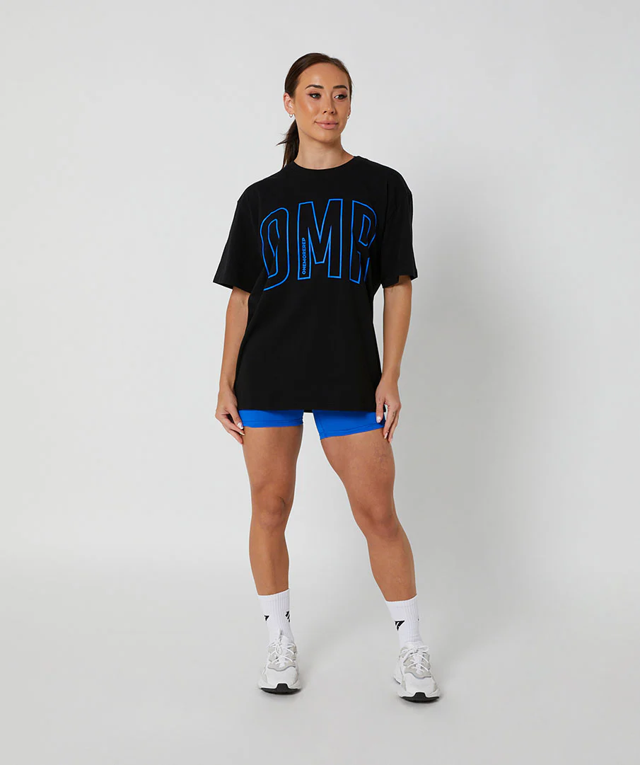 Oversized Pump Unisex Tee Black/Electric Blue by OneMoreRep - Image 2