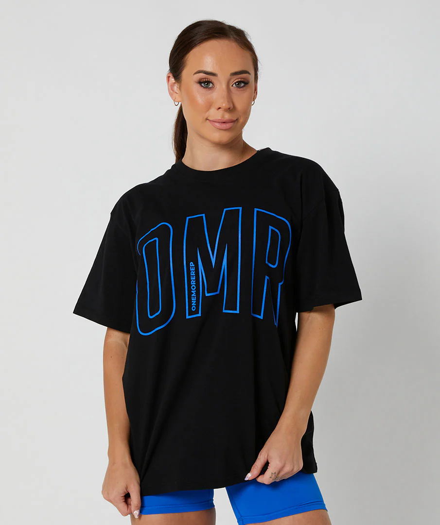 Oversized Pump Unisex Tee Black/Electric Blue by OneMoreRep - Image 3