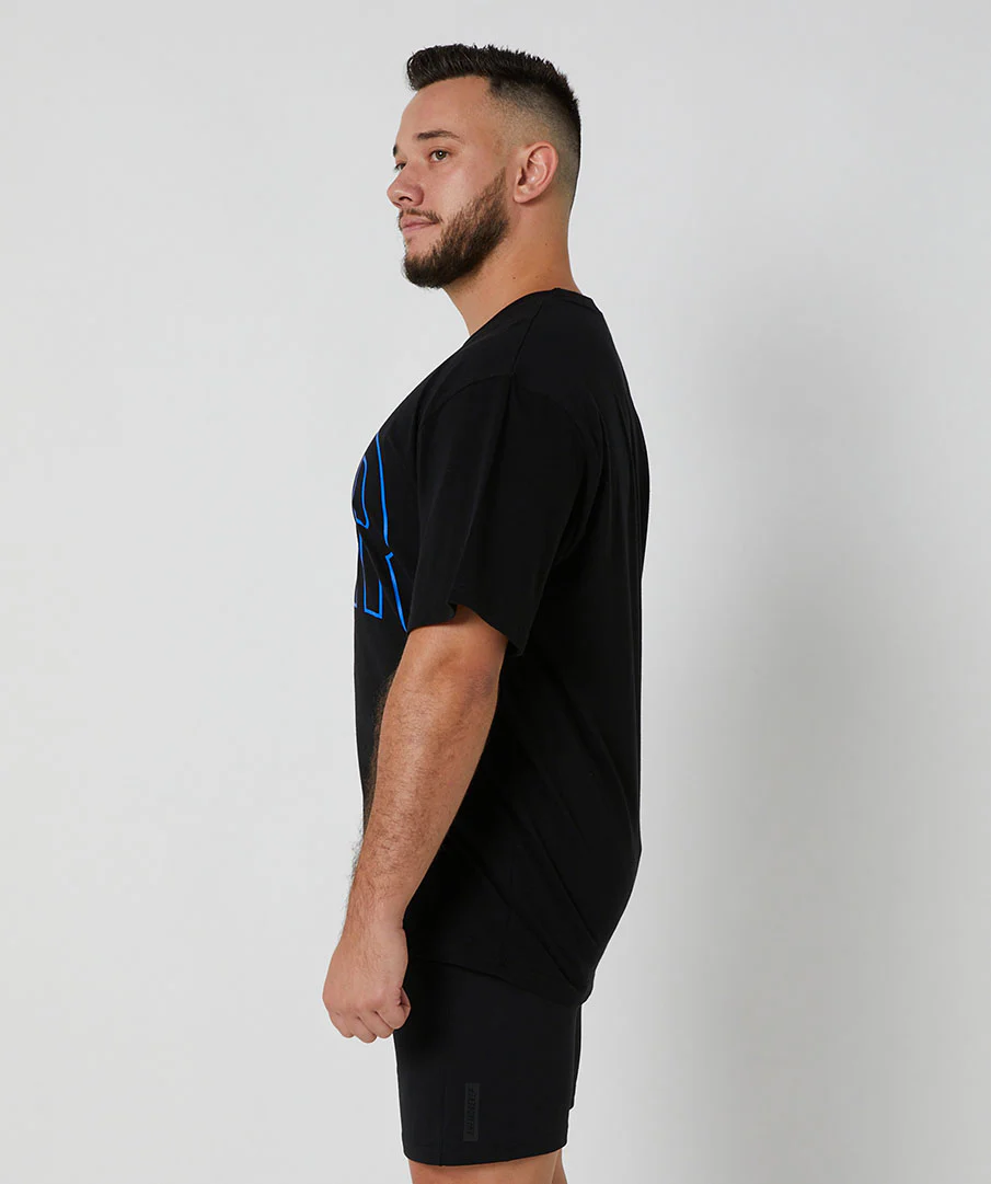 Oversized Pump Unisex Tee Black/Electric Blue by OneMoreRep - Image 8