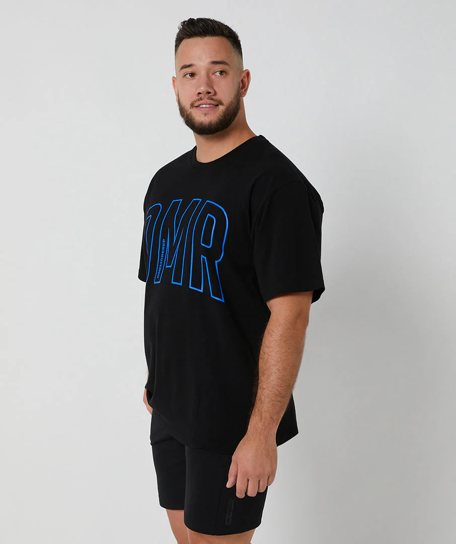Oversized Pump Unisex Tee Black/Electric Blue by OneMoreRep - Image 9