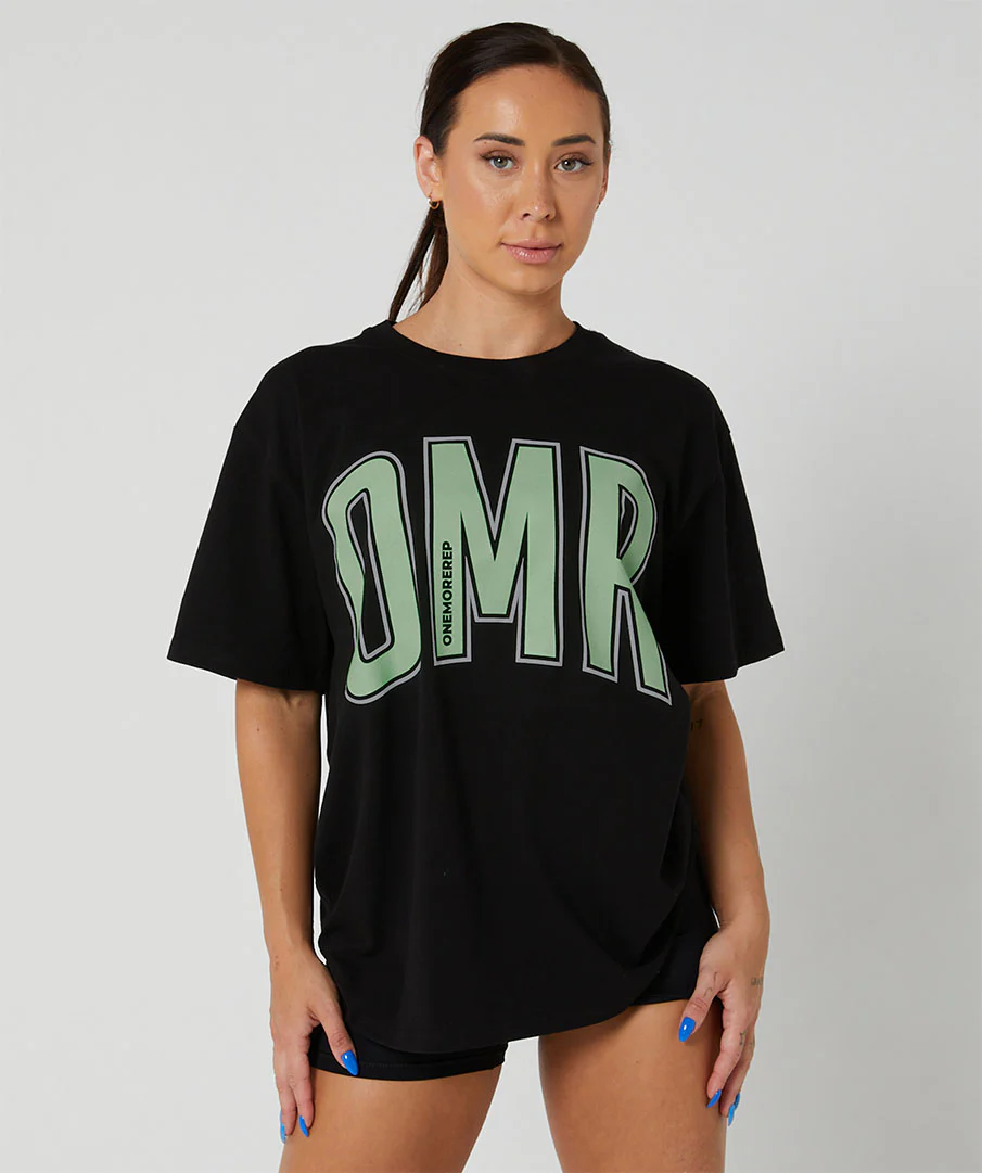 Oversized Pump Unisex Tee Black/Sage by OneMoreRep