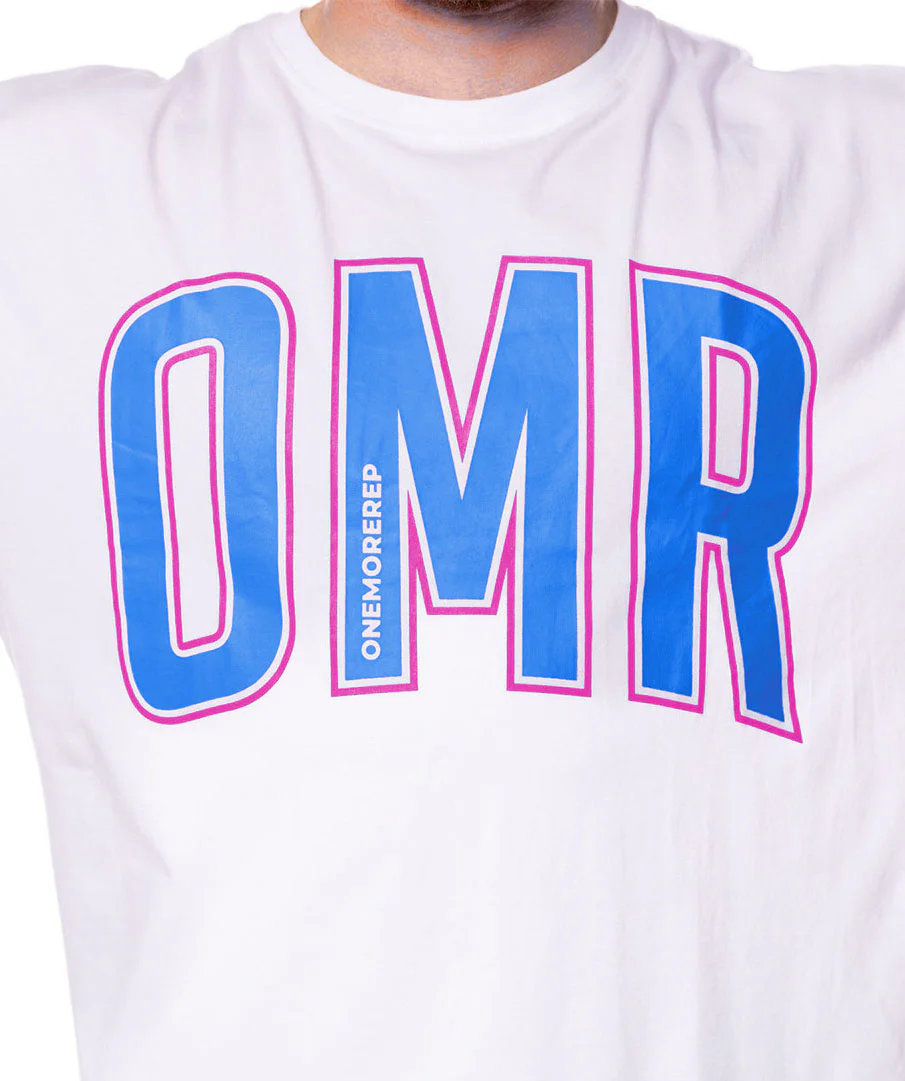 Oversized Pump Unisex Tee White/Blue Raz by OneMoreRep - Image 2